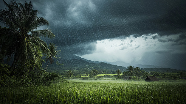 Monsoon 2026 update with dark clouds and rainfall forecast showing possible revival of monsoon between 18 and 25 July