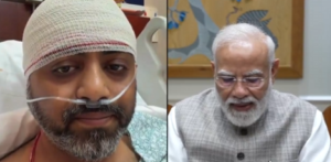 प्रधानमंत्री नरेंद्र मोदी कैप्टन स्मित मच्छार से वीडियो कॉल पर बातचीत करते हुए